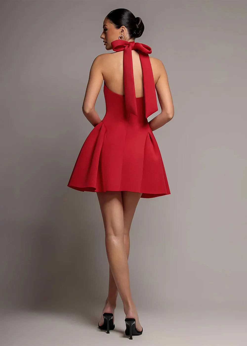 Goddiva Red Corset Fit & Flare Halter Neck Skater Mini Dress - 18 Image 2