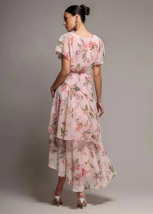 Goddiva Blush Pink Flutter Sleeve Chiffon Midaxi Wrap Dress - 10 Image 2