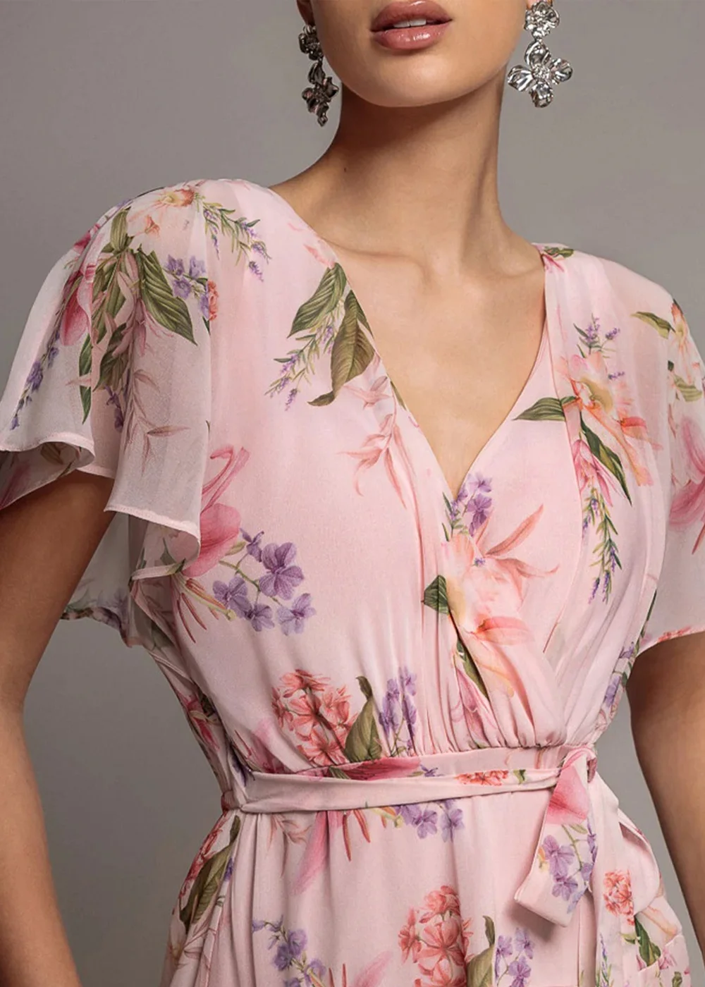 Goddiva Blush Pink Flutter Sleeve Chiffon Midaxi Wrap Dress - 10 Image 4