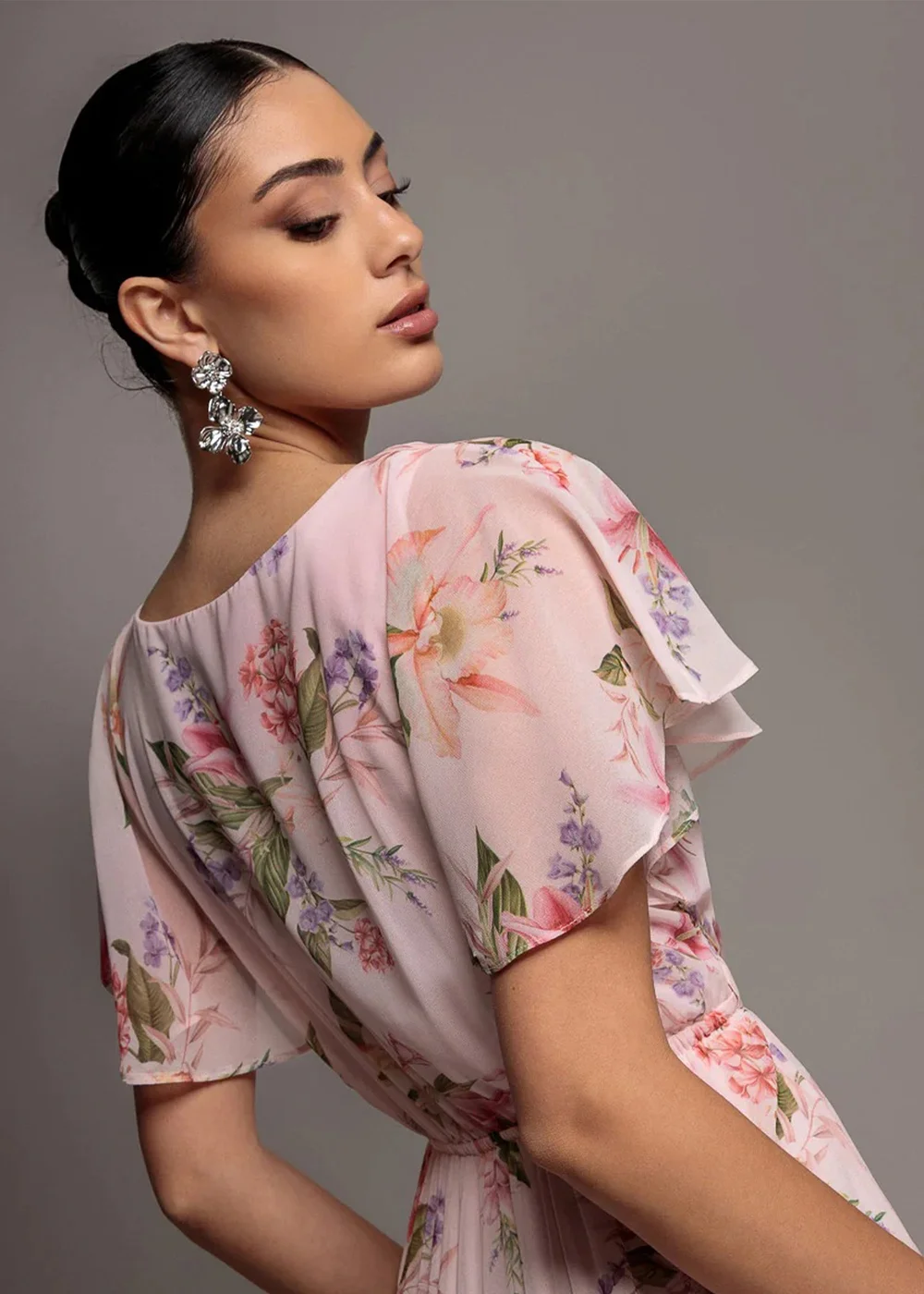 Goddiva Blush Pink Flutter Sleeve Chiffon Midaxi Wrap Dress - 10 Image 3