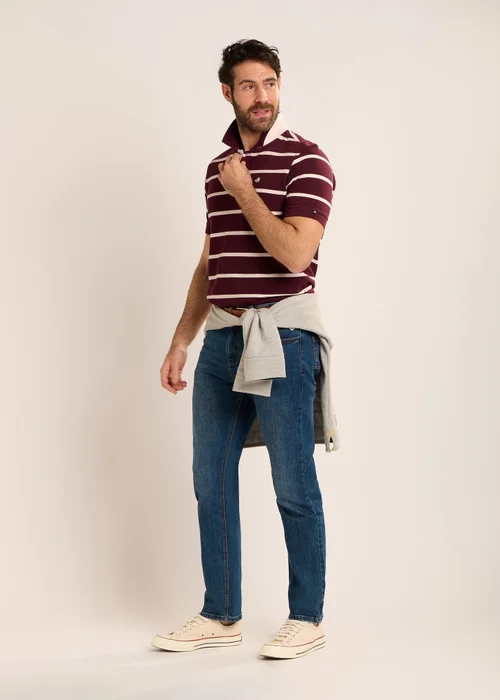 Brakeburn Burgundy Seaham Stripe Pique Polo - XL Image 4