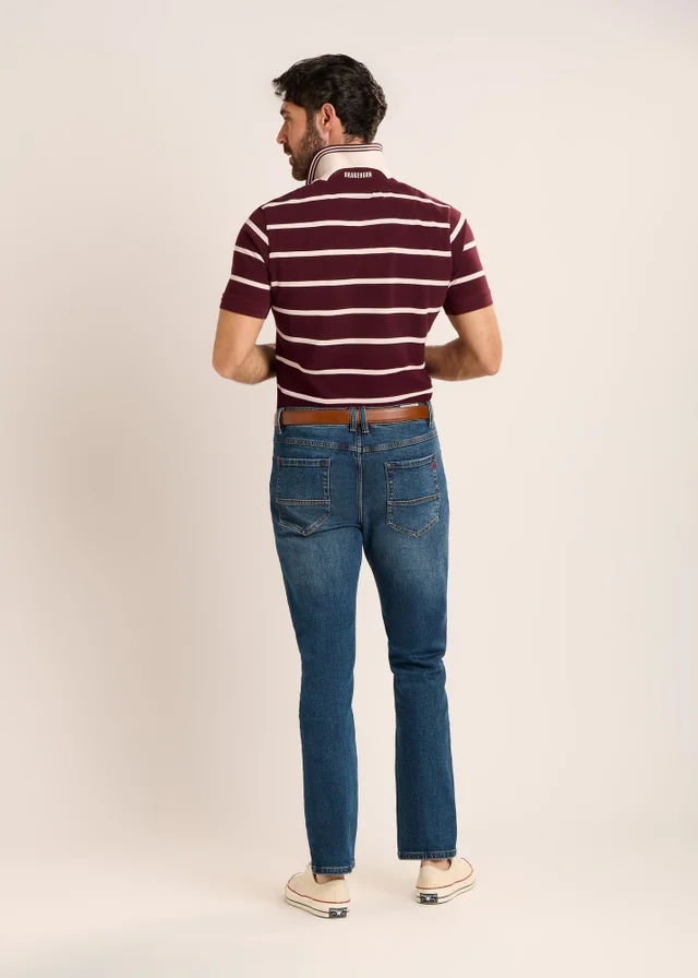 Brakeburn Burgundy Seaham Stripe Pique Polo