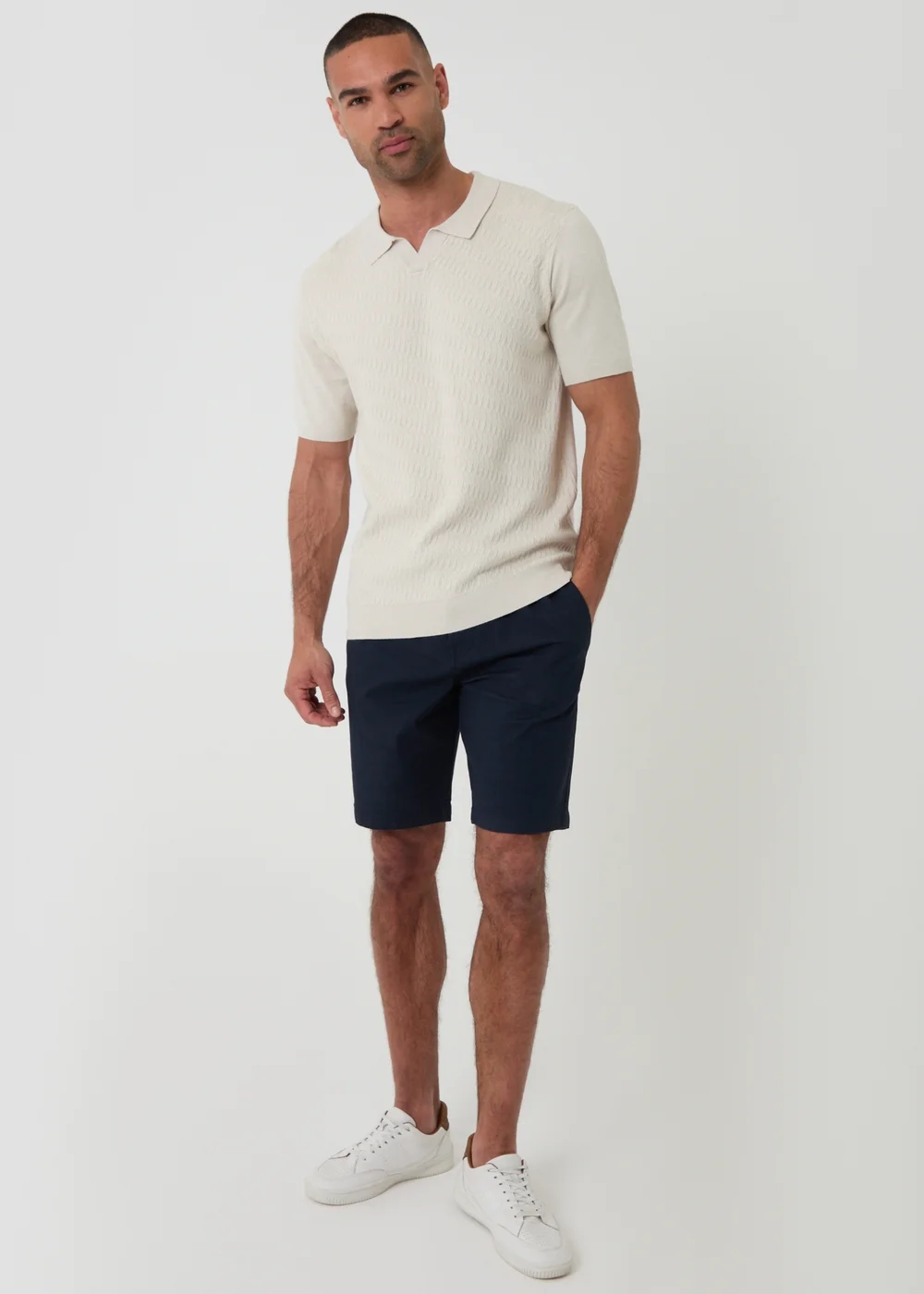 Threadbare Natural Textured Knit Trophy Neck Polo - XL Image 3