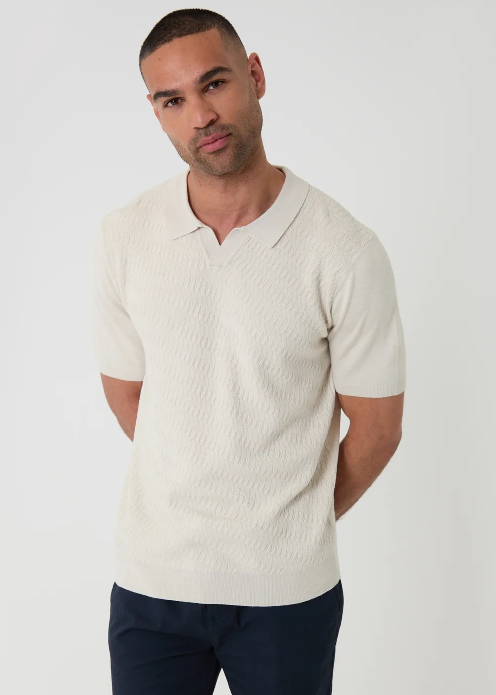 Threadbare Natural Textured Knit Trophy Neck Polo - XL Image 1