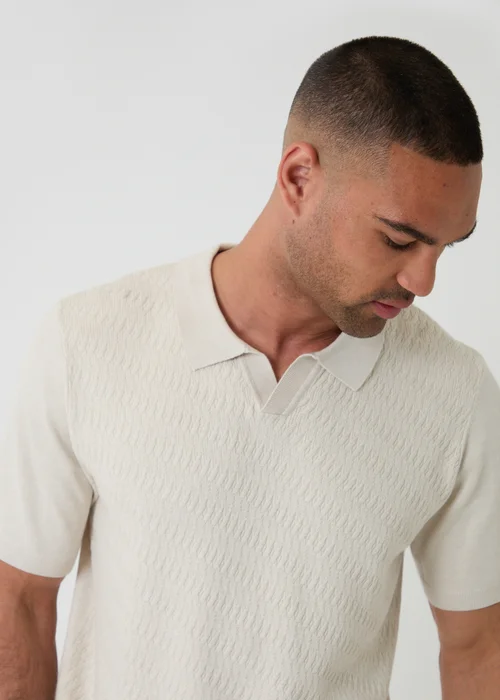 Threadbare Natural Textured Knit Trophy Neck Polo - XL Image 4