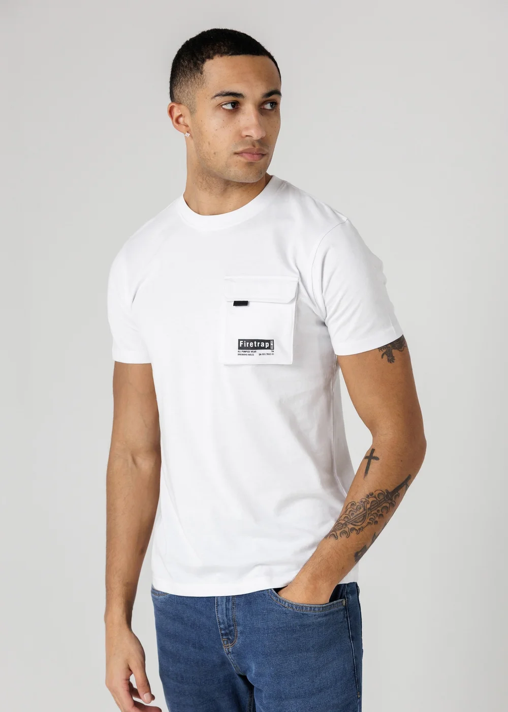 Firetrap Multi 3 Pack Regular Fit Cotton Pocket Tees - M Image 2