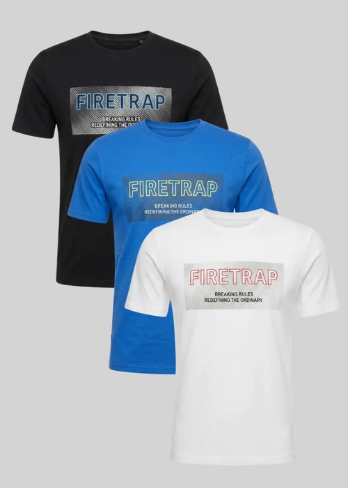 Firetrap Multi 3 Pack Regular Fit Cotton Crew T-Shirts - M Image 1