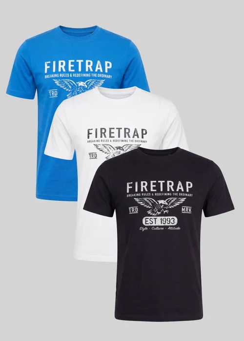 Firetrap Multi 3 Pack Regular Fit Cotton Crew T-Shirts - XL Image 1