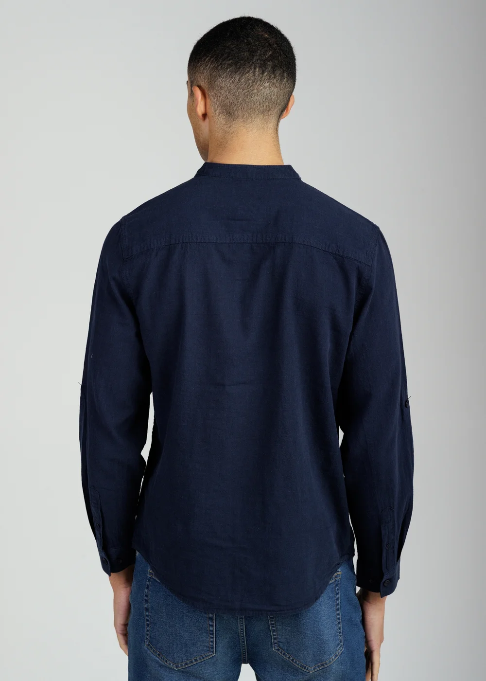 Tokyo Laundry Navy Linen Blend Long Sleeve Button-Up Shirt With Grandad Collar - XL Image 2