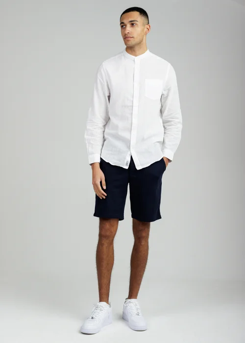 Tokyo Laundry White Linen Blend Long Sleeve Button-Up Shirt With Grandad Collar - M Image 5