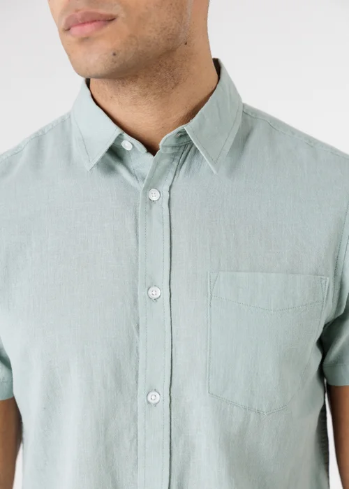 Tokyo Laundry green Linen Blend Short Sleeve Button-Up Shirt With Chest Pocket - L Image 3