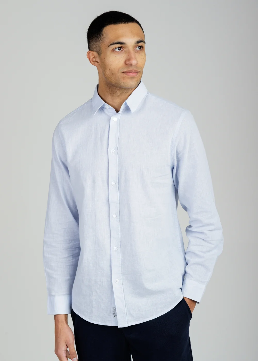Tokyo Laundry Light Blue Linen Blend Long Sleeve Button-Up Shirt - S Image 1