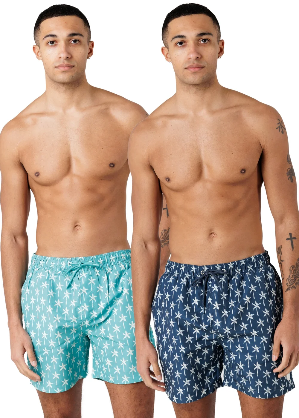 Tokyo Laundry Teal 2-Pack Palm Tree & Logo Print Swim Shorts With Drawstring Waist - XL Image 1