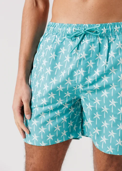 Tokyo Laundry Teal 2-Pack Palm Tree & Logo Print Swim Shorts With Drawstring Waist - XL Image 3