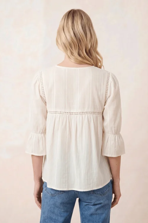 Style Cheat Tiered White Tie Textured Blouse - 10 Image 3
