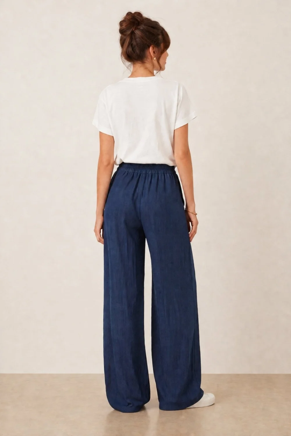 Style Cheat Navy Wide-Leg Elasticated Tie-Front Trousers - 14 Image 3