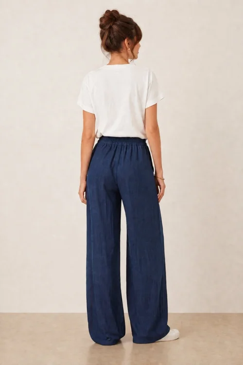 Style Cheat Navy Wide-Leg Elasticated Tie-Front Trousers - 14 Image 3