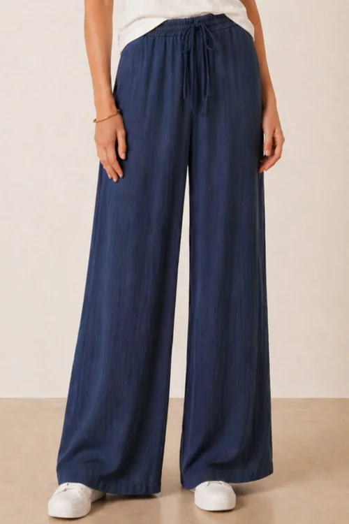 Style Cheat Navy Wide-Leg Elasticated Tie-Front Trousers - 14 Image 4