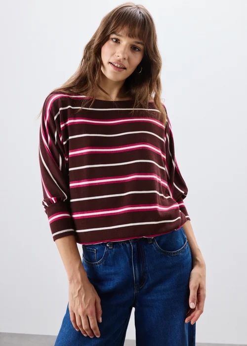 Burgundy Striped Soft Knitted Jumper - Extra small Image 1