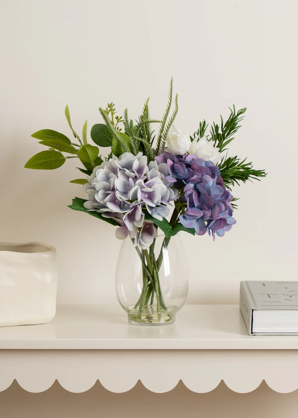 Scottish Everlastings Blue Hydrangeas in Glass Vase 37cm - One Size Image 1