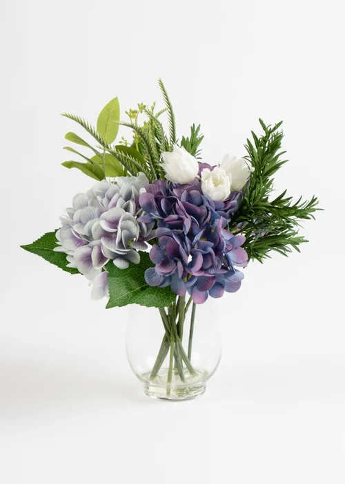 Scottish Everlastings Blue Hydrangeas in Glass Vase 37cm - One Size Image 2