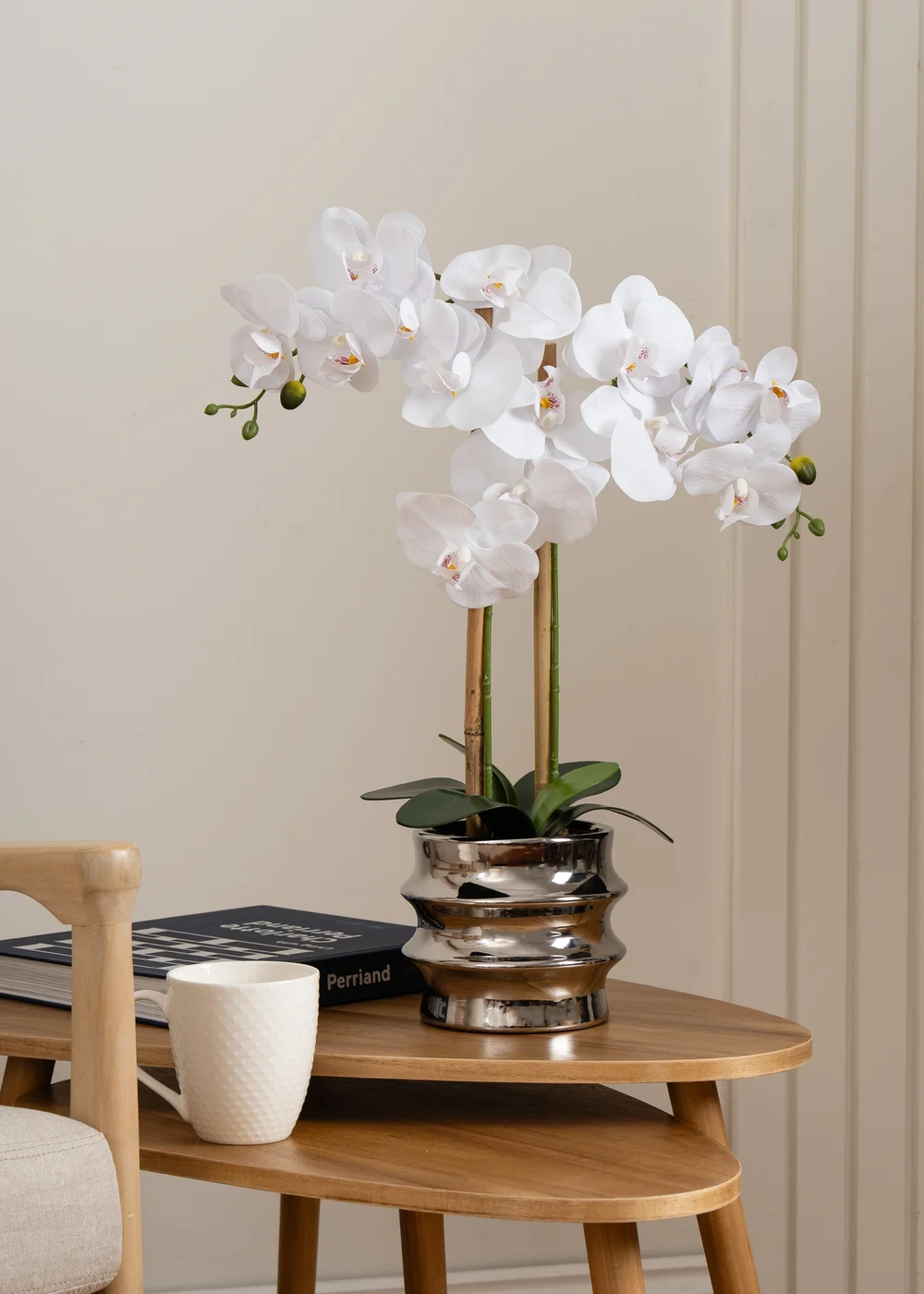 Scottish Everlastings White Orchid in Silver Ceramic Pot 54cm - One Size Image 1