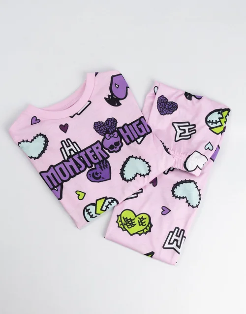 Vanilla Underground Monster High Girls Multicoloured Hearts Long Sleeve Long Leg Pyjama & Jumper 3 Piece Set (3-14 Years) - 3-4 Yrs Image 5