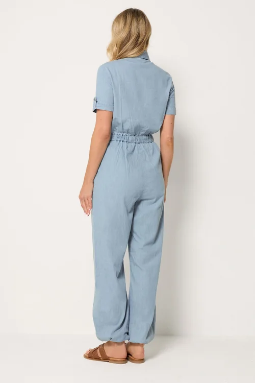 Long Tall Sally Blue Denim Utility Elasticated Waistband Jumpsuit - 18 Image 5