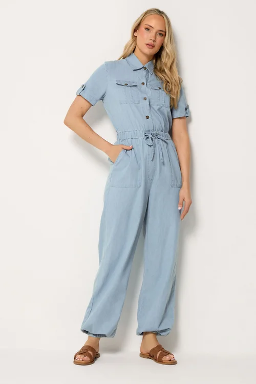 Long Tall Sally Blue Denim Utility Elasticated Waistband Jumpsuit - 18 Image 4
