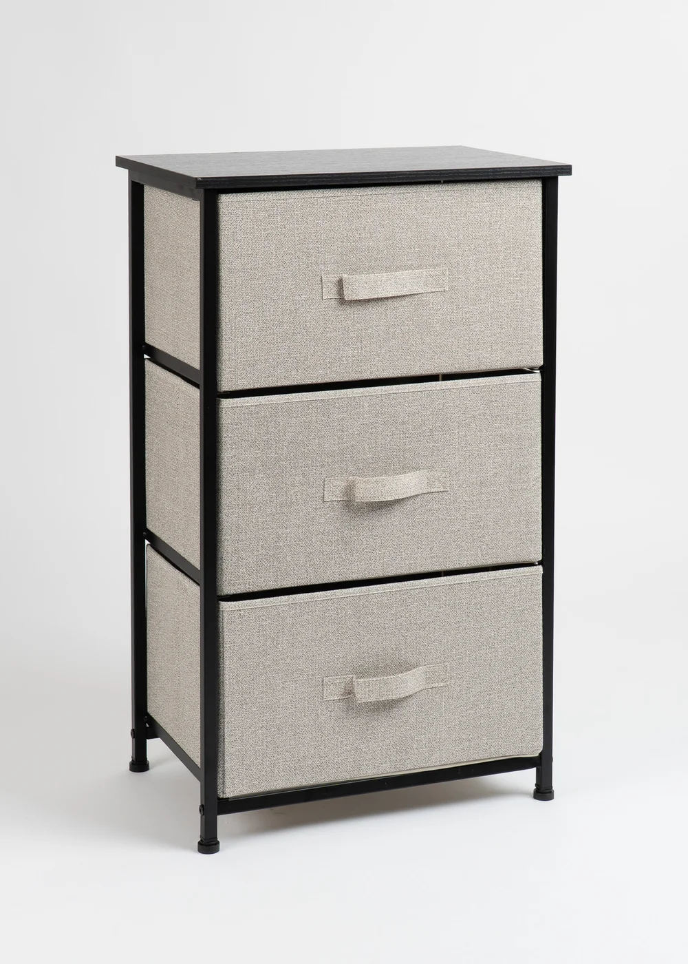 Scottish Everlastings 3 Drawer Black Cabinet with Beige Fabric Drawers - One Size Image 3