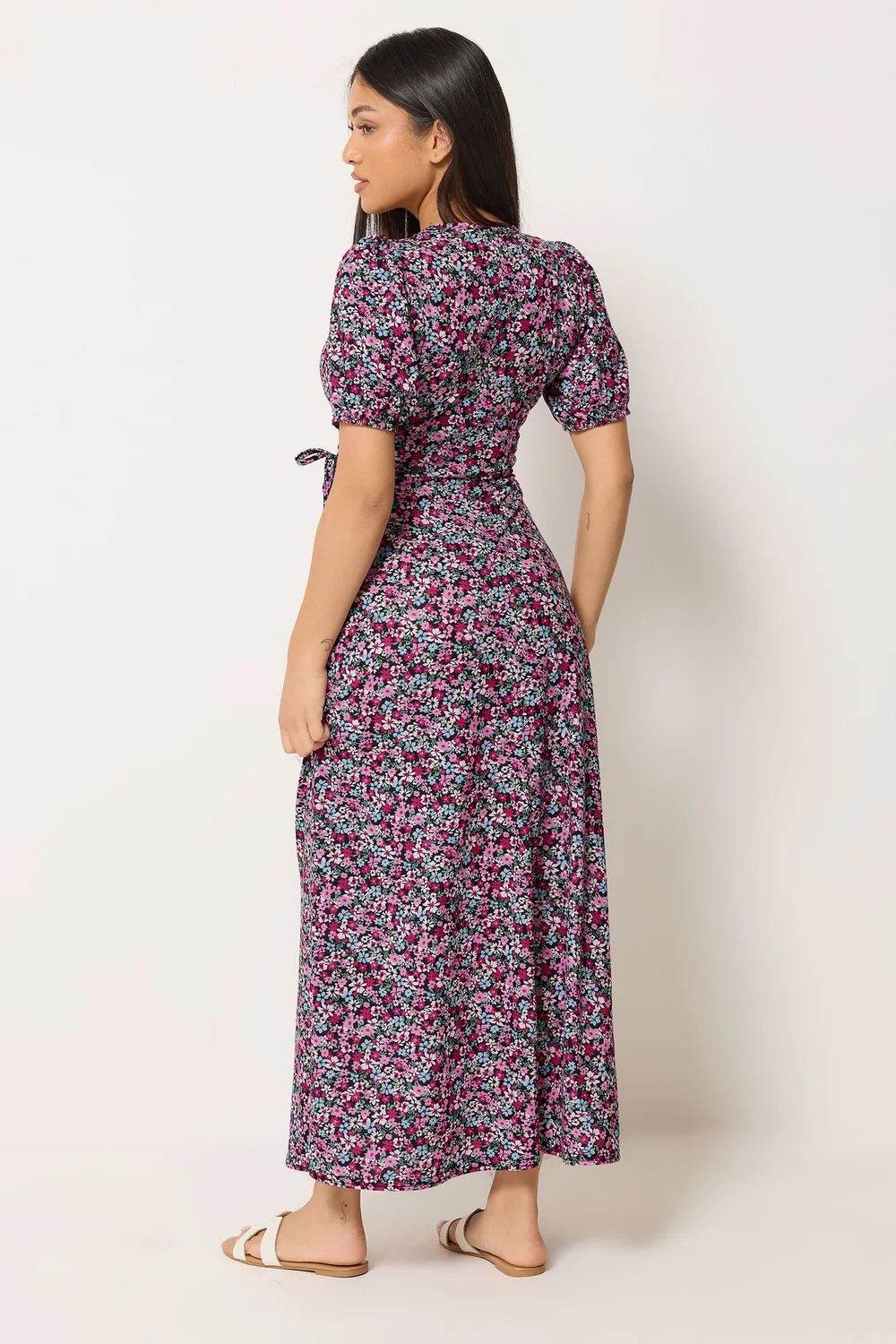 M&Co Petite Pink Ditsy Floral Print Wrap Dress - 16 Image 3