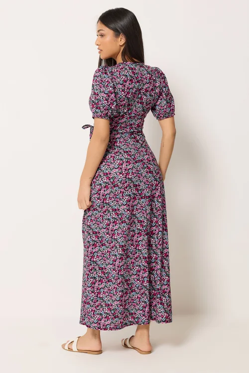M&Co Petite Pink Ditsy Floral Print Wrap Dress - 16 Image 3