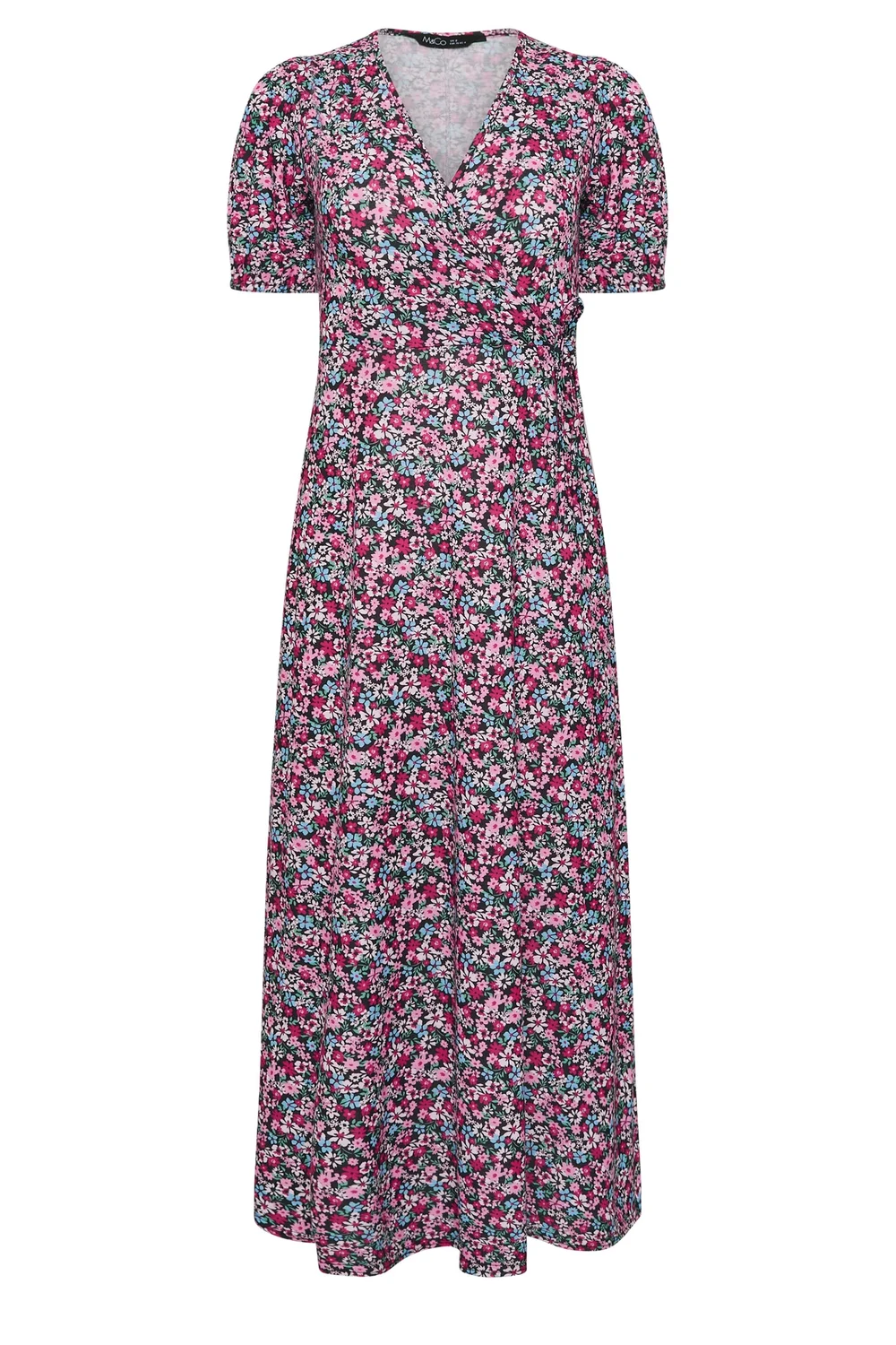 M&Co Petite Pink Ditsy Floral Print Wrap Dress - 16 Image 5