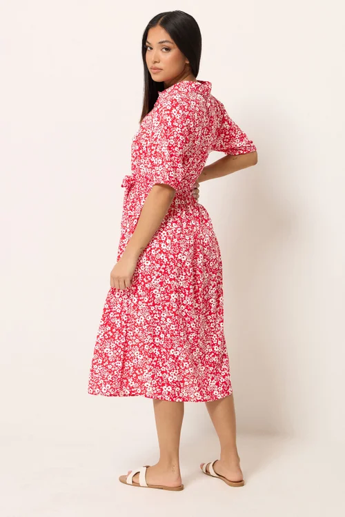 M&Co Petite Red Ditsy Floral Print Dress - 16 Image 3