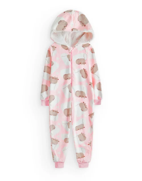 Pusheen Girls Pink All-Over Print With Novelty Ears Onesie (9-14 Years) - 11-12 Yrs Image 1