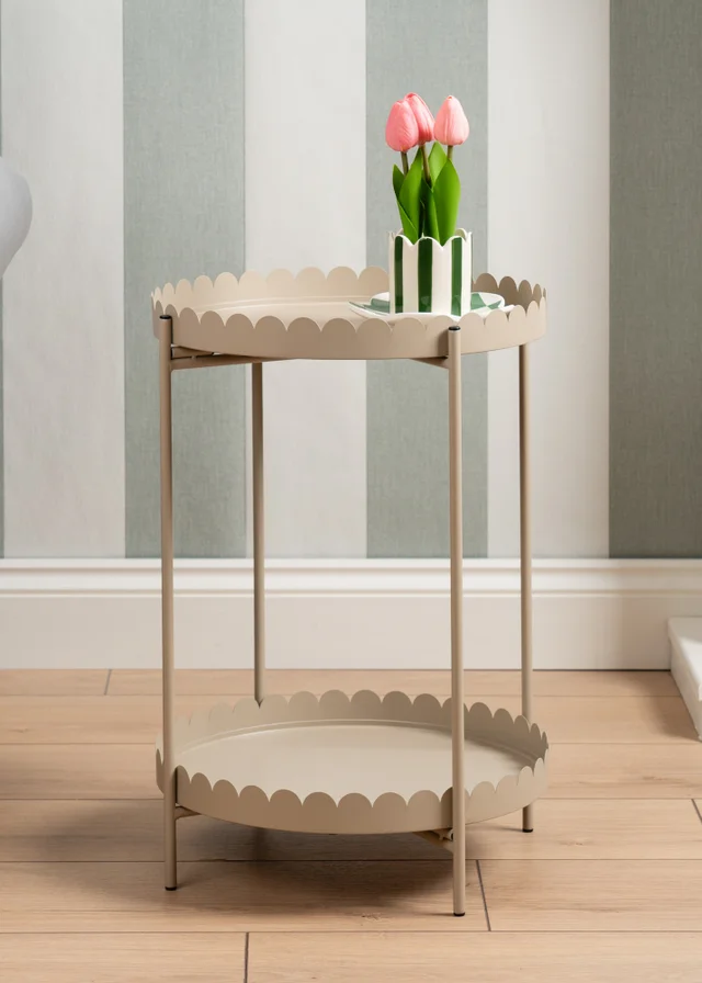 Scottish Everlastings Greige Round Scallop Table