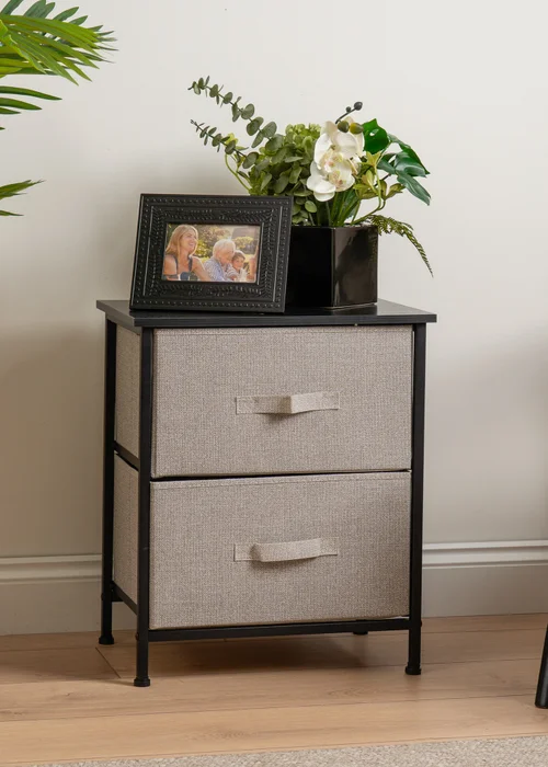 Scottish Everlastings 2 Drawer Black Cabinet with Beige Fabric Drawers - One Size Image 1
