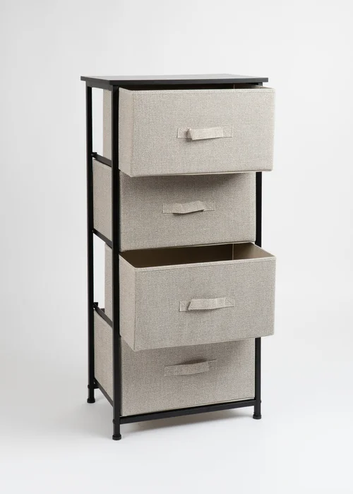 Scottish Everlastings 4 Drawer Black Cabinet with Beige Fabric Drawers - One Size Image 3