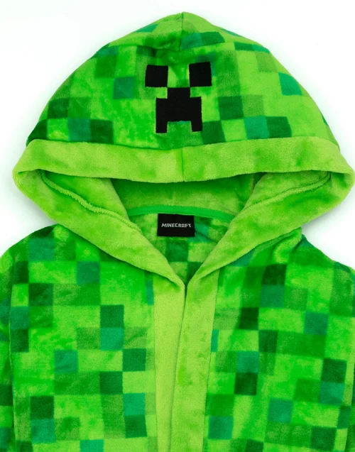 Minecraft Unisex Kids Green Pixel Creeper Novelty Print Bathrobe (5-14 Years) - 13-14 Yrs Image 2