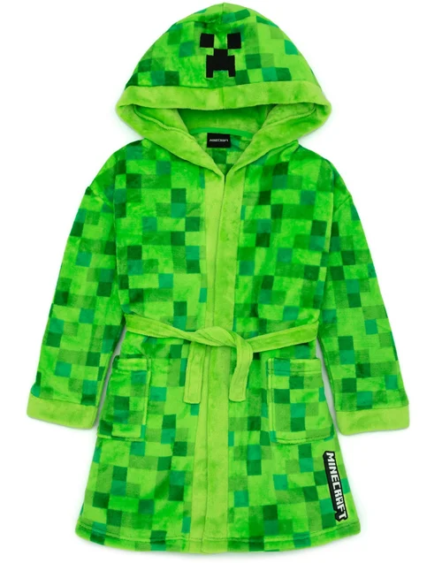Minecraft Unisex Kids Green Pixel Creeper Novelty Print Bathrobe (5-14 Years) - 13-14 Yrs Image 1