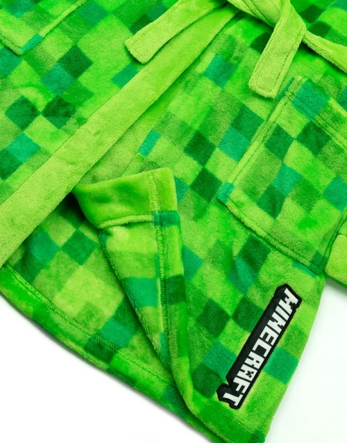 Minecraft Unisex Kids Green Pixel Creeper Novelty Print Bathrobe (5-14 Years) - 13-14 Yrs Image 4
