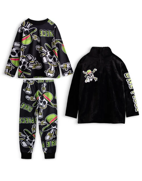 Vanilla Underground One Piece Boys Black Skulls Long Sleeve Long Leg Pyjama & Jumper 3 Piece Set (5-14 Years) - 13-14 Yrs Image 1