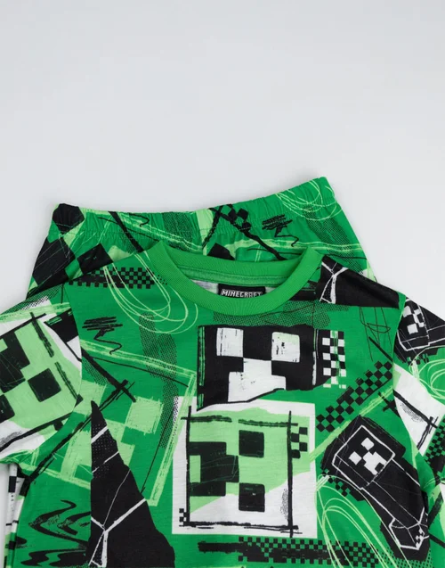 Vanilla Underground Minecraft Boys Green Creeper Long Sleeve Long Leg Pyjama & Jumper 3 Piece Set (5-14 Years) - 5-6 Yrs Image 4