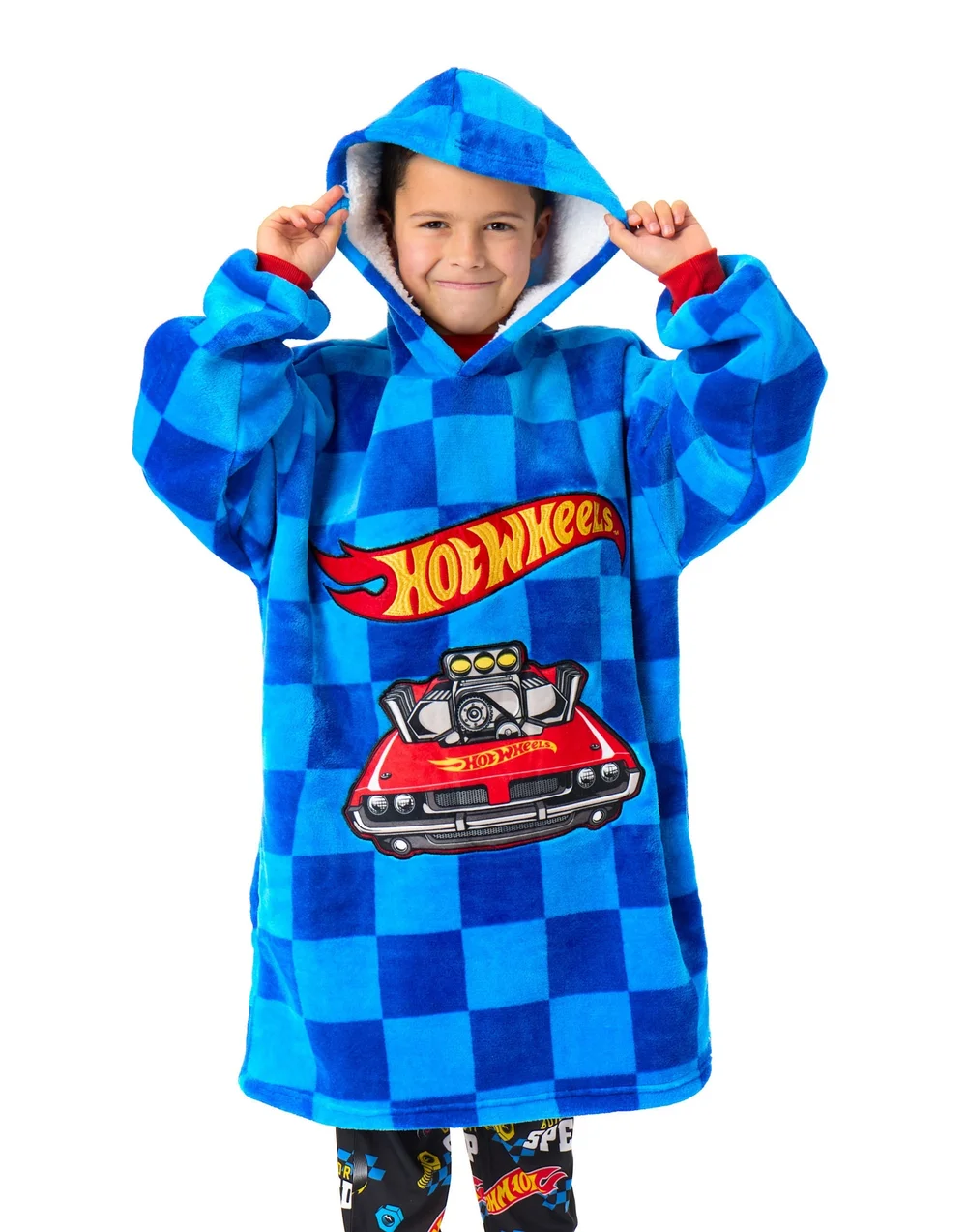 Hot Wheels Boys Blue Car Pocket Blanket Hoodie (6-13 Years) - 6-8 Yrs Image 1