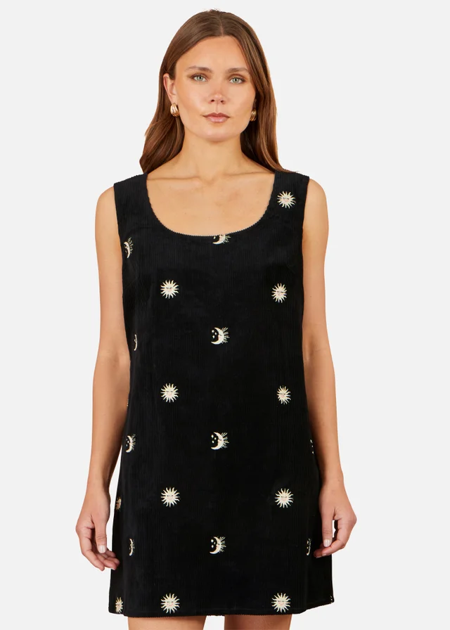 Yumi Black Cotton Cosmic Cord Pinafore dress