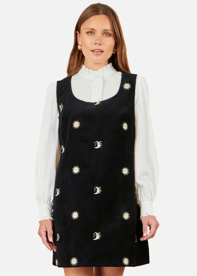 Yumi Black Cotton Cosmic Cord Pinafore dress
