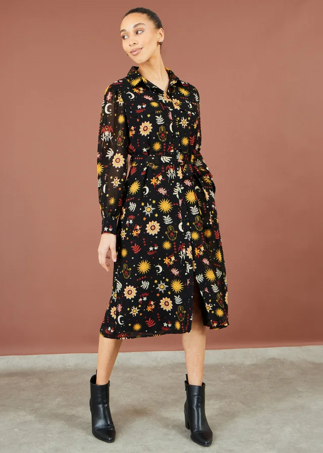 Yumi Black Cosmic Midi Shirt Dress