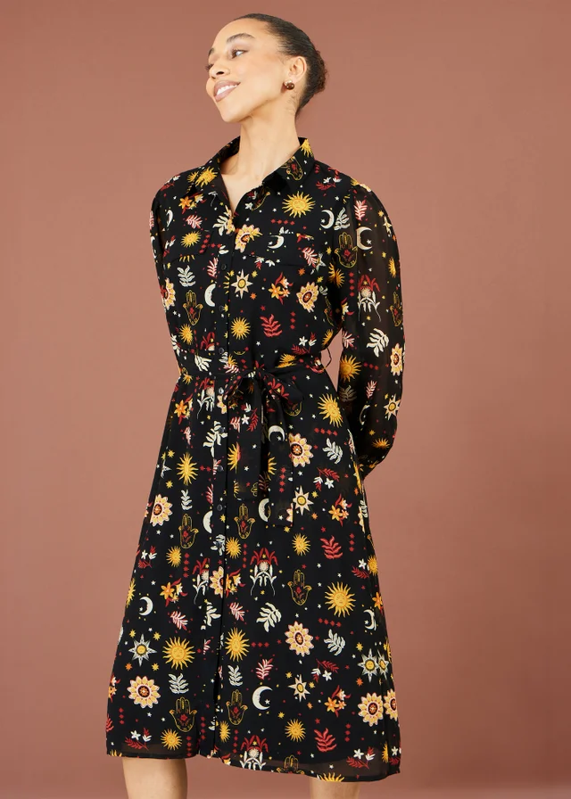 Yumi Black Cosmic Midi Shirt Dress