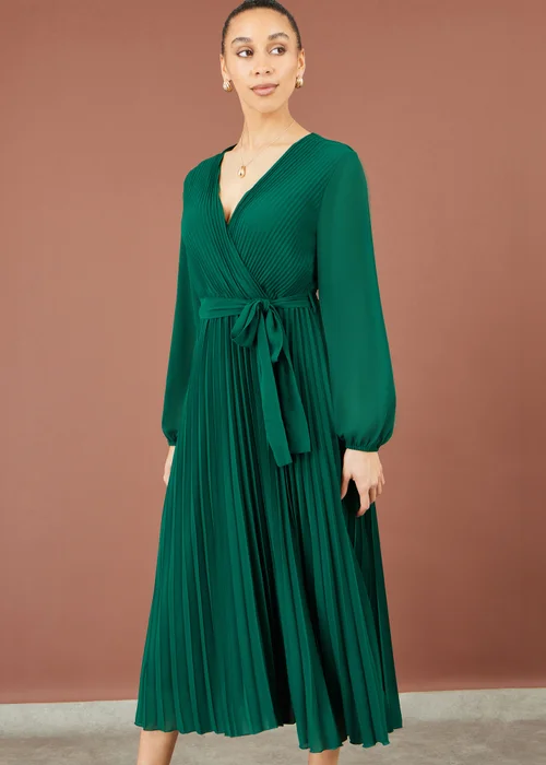 Yumi Green Pleated Wrap Midi Dress - 8 Image 1