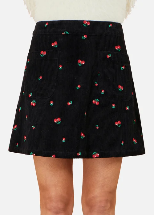 Yumi Black Cherry Embroidered Cord Mini Skirt - 12 Image 4